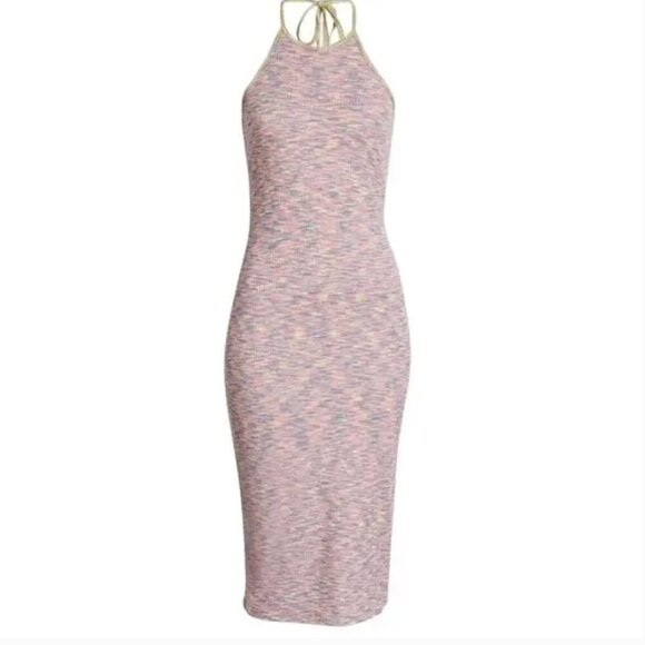 Lisa Says Gah! Julia Space Dye Y2K Ribbed Stretch Halter Midi Dress Size Small - Picture 5 of 13